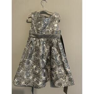 Rare Editions Girl Dressy Dress 4 Nylon Polyester Philippians Silver/gray Sequin